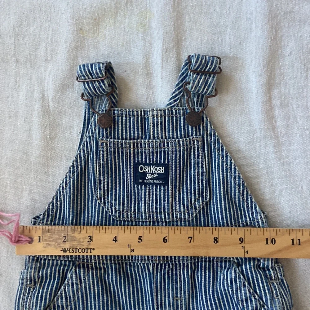 OSHKOSH BGOSH Overalls Engineer Jeans Pinstripe Stripes Blue White Canvas
